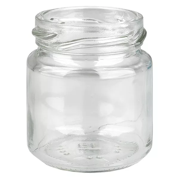 Glastiegel 53ml klar, ohne Deckel, Gewinde TO43 Glastiegel 53ml klar, ohne Deckel, Gewinde TO43