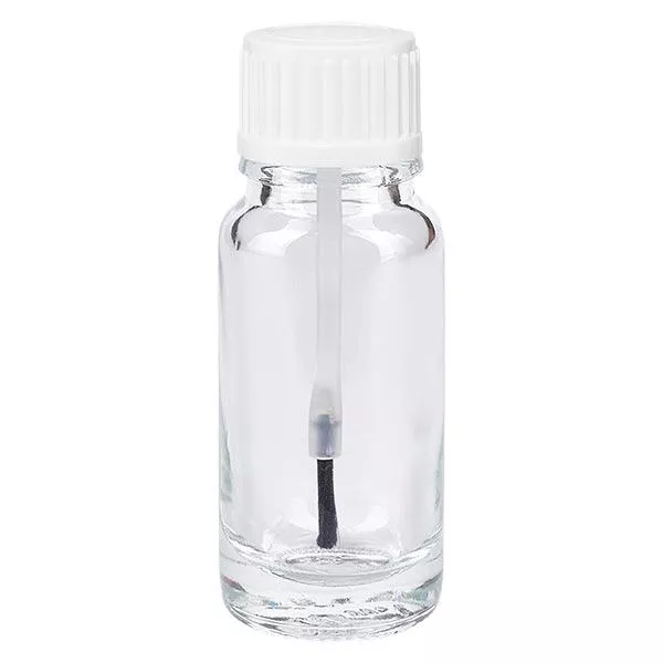 Apothekenflasche klar 10ml Schraubverschluss weiß Pinsel Apothekenflasche klar 10ml Schraubverschluss weiß Pinsel