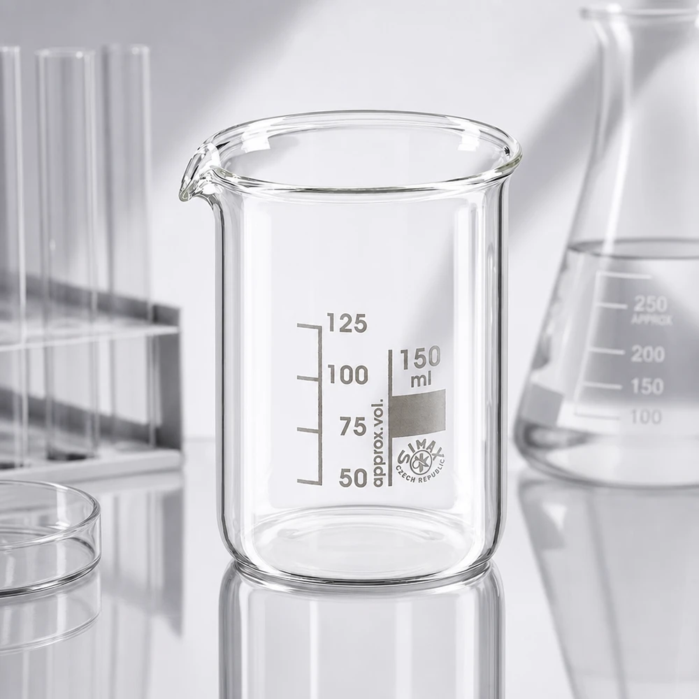Vielseitiges Laborbecherglas 150ml aus temperaturbeständigem Borosilikatglas für Forschung