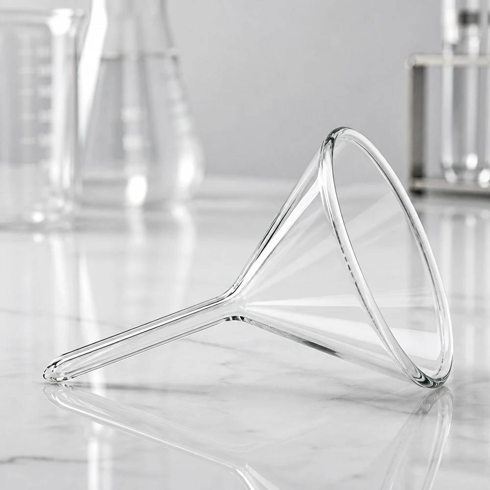 Trichter ø40mm Kalk-Soda, Winkel 60°, Kurzstil Analytischer Glastrichter 40mm mit optimiertem Durchfluss und professioneller Laborqualität