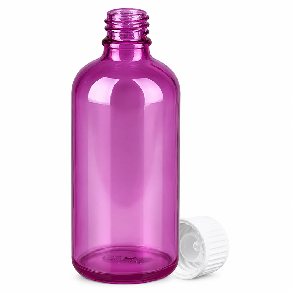 Kleine violette Glasflasche 100ml mit ergonomischer Form und sicherem Schraubverschluss