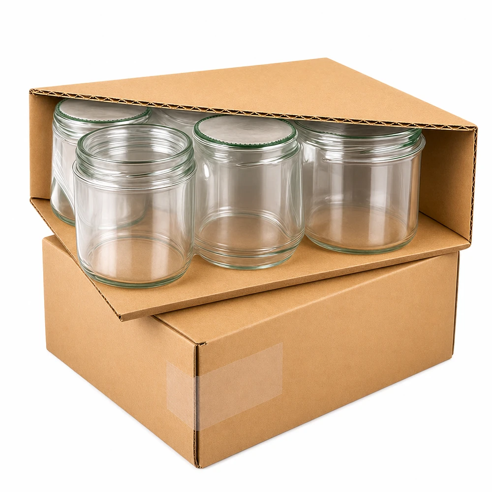 Leere Rundgläser 795ml in Versandkartons professionell verpackt für sicheren Transport Einmachgläser