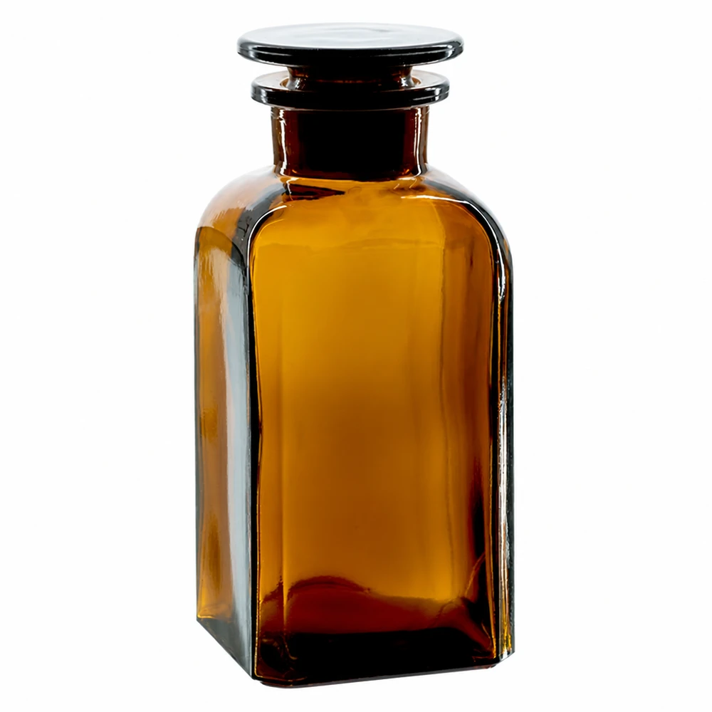 Klassische Apothekerflasche 350ml Braun Vierkant Weithals mit Glasstopfen vintage Design