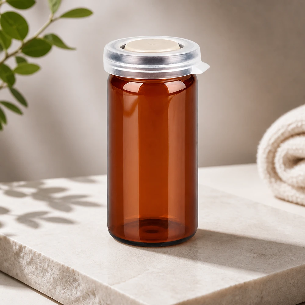 Zylindrisches Tablettenglas 10ml Braunglas mit wiederverschließbarem Klappdeckel aus Kunststoff