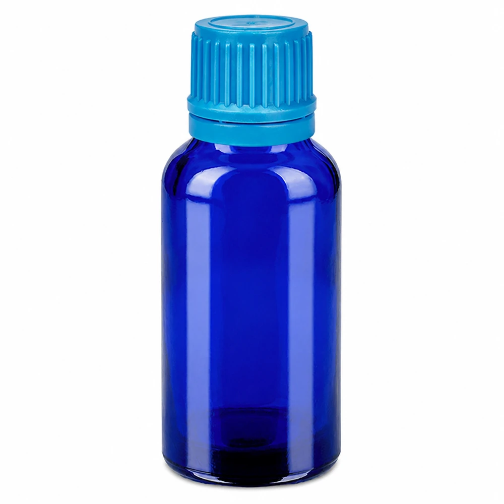 30ml Flasche 11mm Schraubverschluss blau Originalitätsverschluss BlueLine UT18/30 Kompakte 30ml Flasche in tiefblau mit praktischem Schraubverschluss für unterwegs