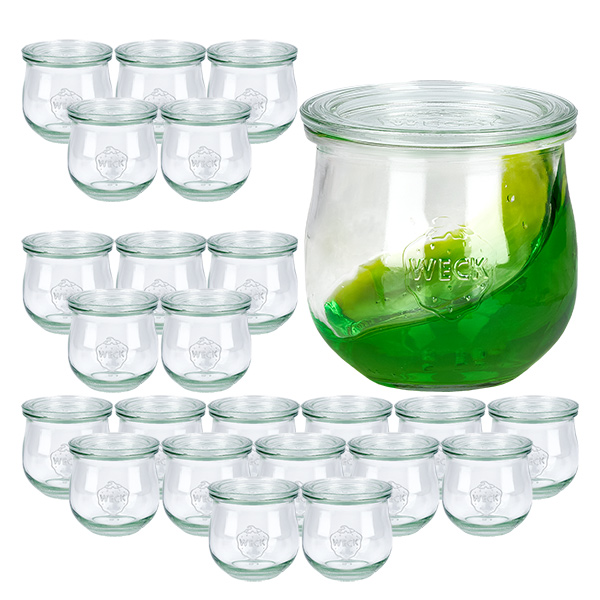 24er Set Weck Gläser 370ml Tulpenglas mit 24 Glasdeckeln 24er Set Weck Gläser 370ml Tulpenglas mit 24 Glasdeckeln