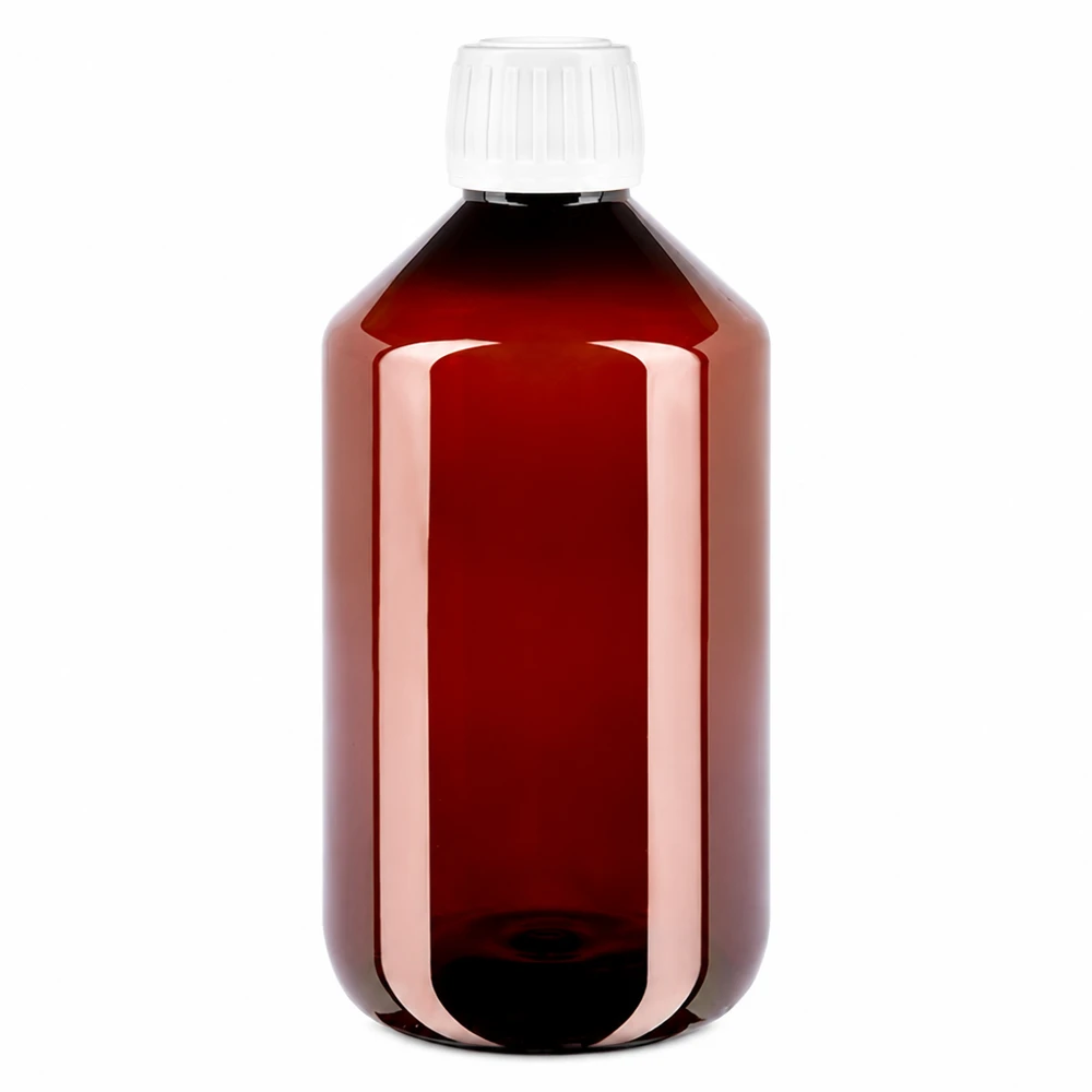 PET Flasche 500ml mit weißem Standard Originalitätsverschluss Amberfarbene PET Flasche halber Liter mit weißem Verschluss für lichtempfindliche Produkte
