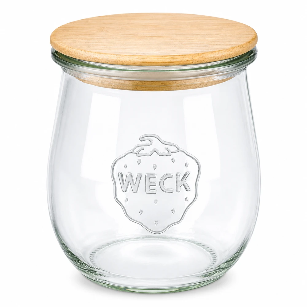 220ml Tulpenglas WECK RR60 mit Holzdeckel WECK Tulpenglas 220ml RR60 mit Holzdeckel - Einmachglas aus Glas mit Bambusdeckel für Küche und Vorratshaltung