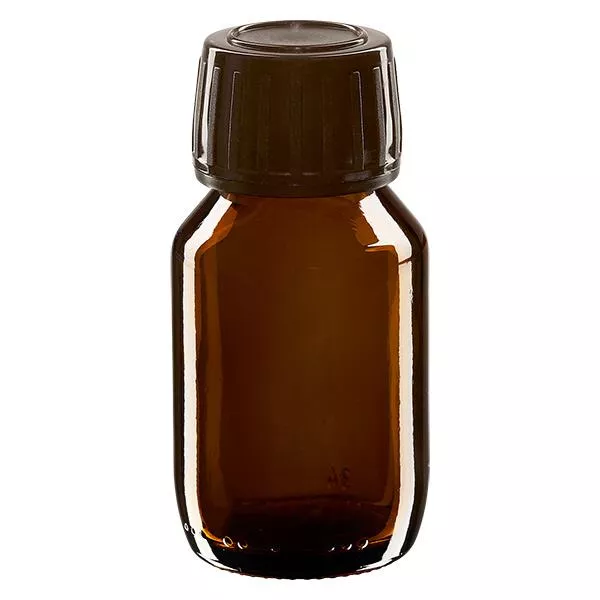 50ml Medizinflasche braun, Verschluss braun mit Originalitätsring ApoGlas