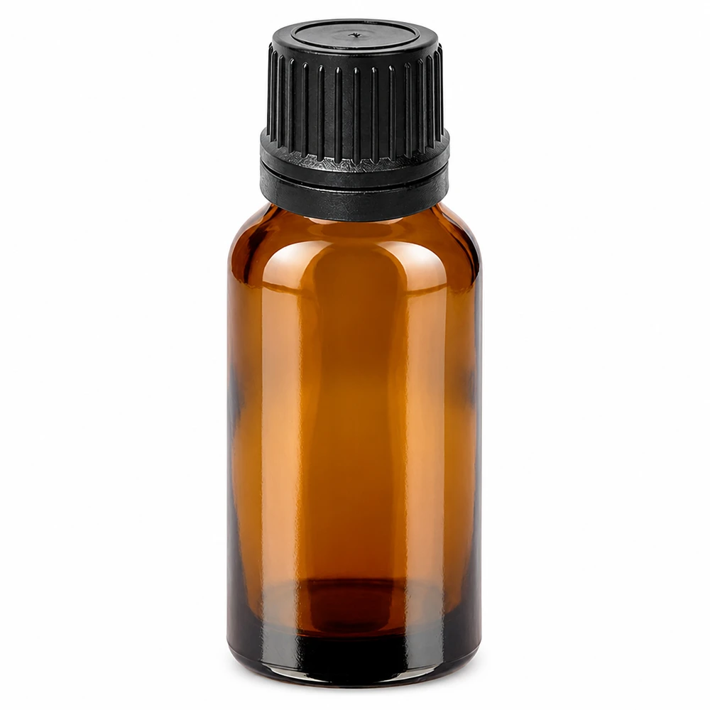 Hochwertige 20ml Glasflasche braun mit schwarzem Schraubverschluss und Tropfeinsatz