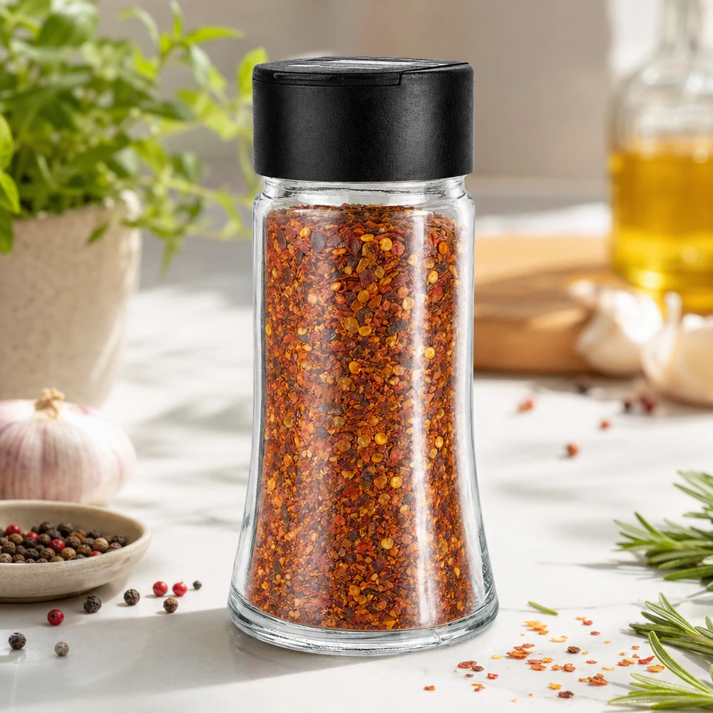 Transparentes Glasstreuer 95ml mit schwarzem Deckel für Gewürze Salz und Kräuter