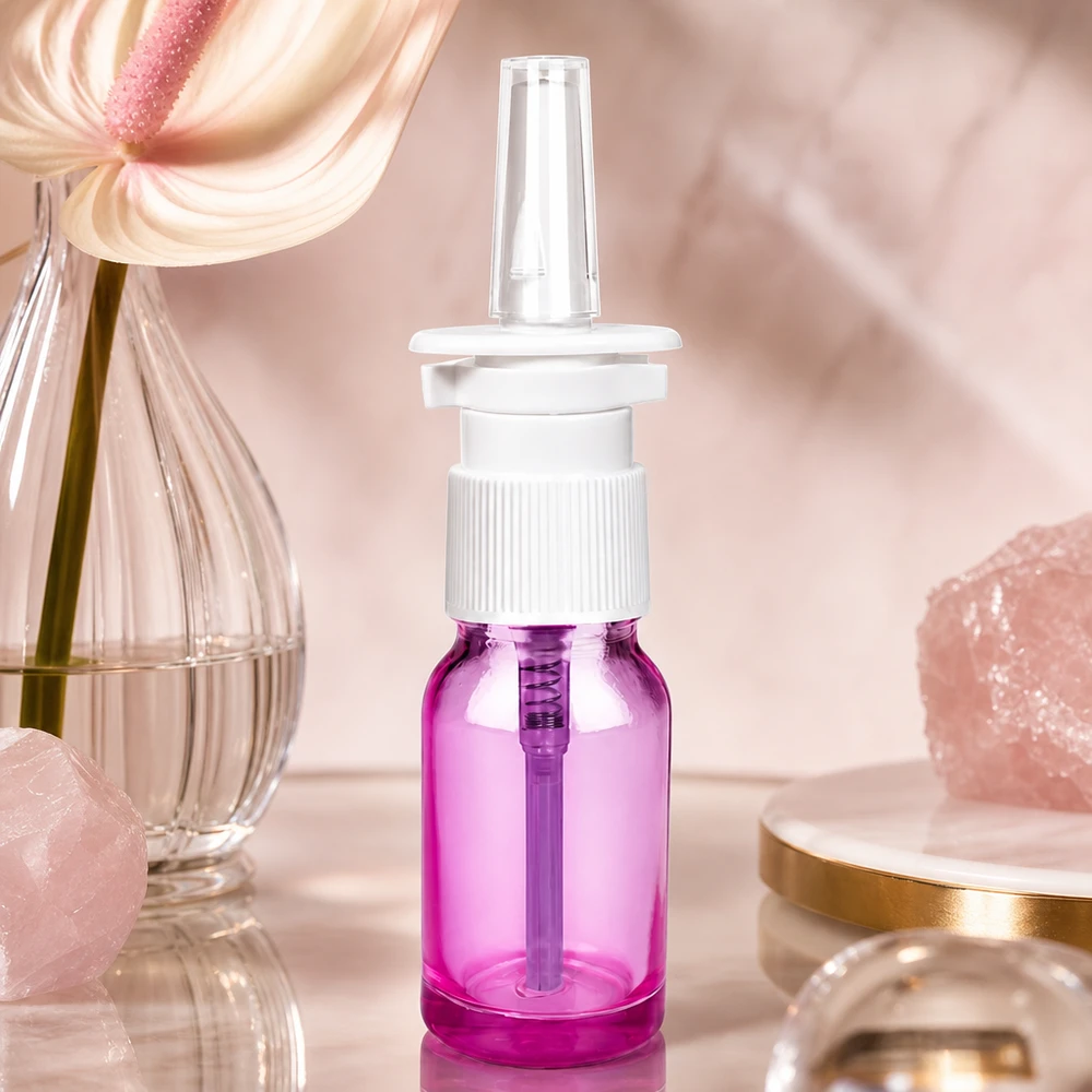 Professionelle 10ml Nasensprayflasche violett transparent mit weißem Pumpverschluss für Kliniken