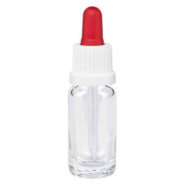 Apothekenflasche klar 10ml Pipette weiß/rot Originalitätsverschluss