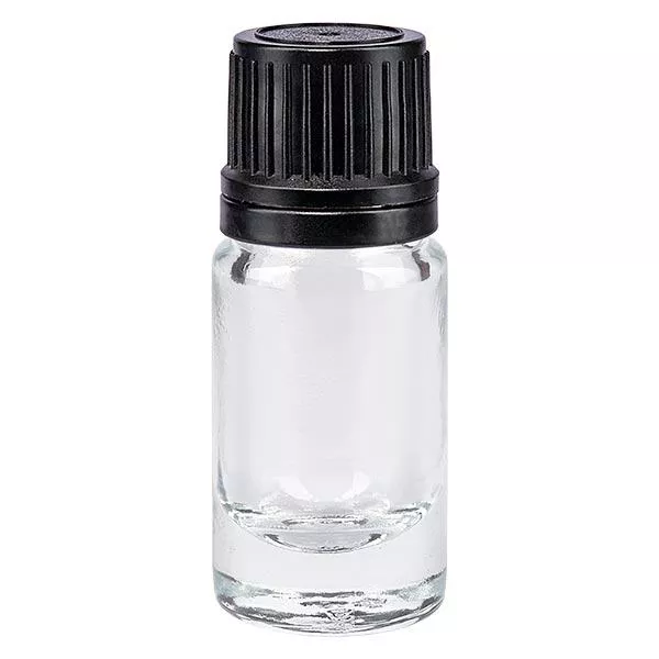 Apothekenflasche klar 5ml Tropfverschluss Giessring 1mm schwarz Originalitätsverschluss Apothekenflasche klar 5ml Tropfverschluss Giessring 1mm schwarz Originalitätsverschluss
