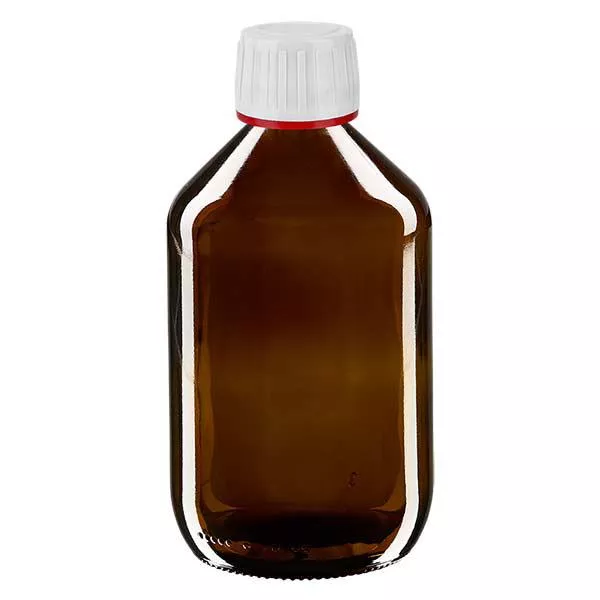 500ml Medizinflasche braun, Verschluss weiß mit Originalitätsring rot ApoGlas 500ml Medizinflasche braun, Verschluss weiß mit Originalitätsring rot ApoGlas