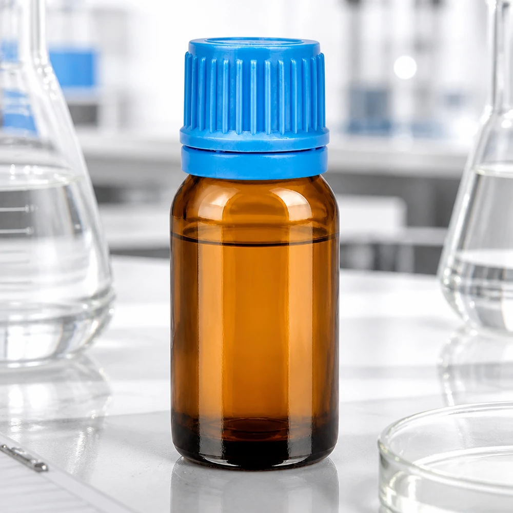 10ml bernsteinfarbene Glasflasche mit blauem Verschluss UT18/10 für wissenschaftliche Zwecke
