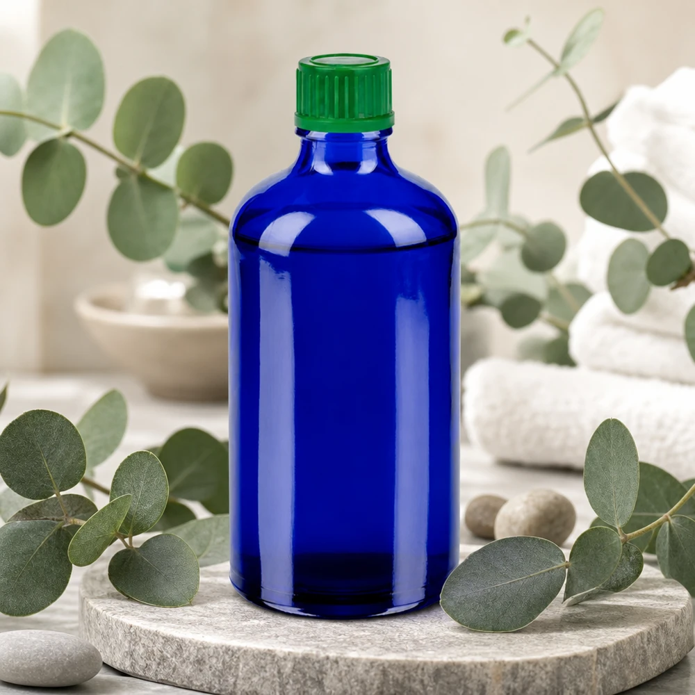 100ml Flasche 11mm Schraubverschluss grün Standard BlueLine UT18/100 100ml Premium Glasflasche BlueLine Serie mit chemikalienresistentem grünem SV-Verschluss