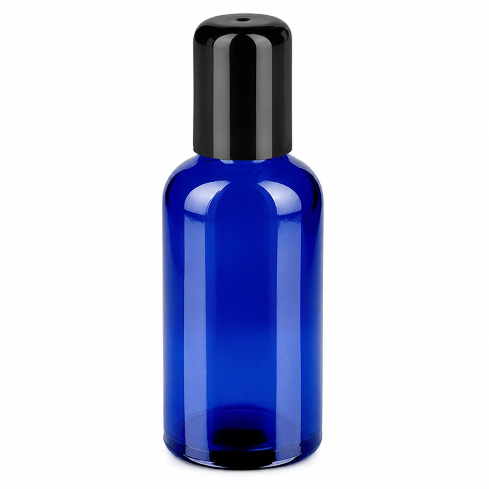 50ml Roll-On Flasche schwarz Standardverschluss BlueLine UT18/50 Zylindrische Roll-On Flasche 50ml schwarz STD BlueLine UT18/50 mit ergonomischer Form