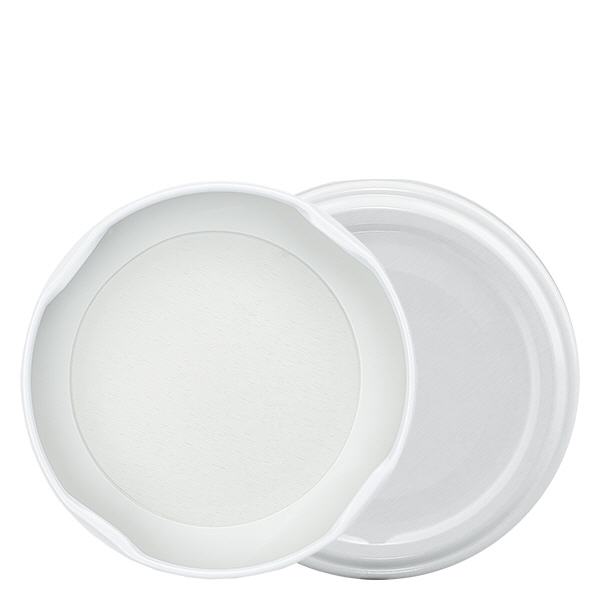 63mm BioSeal Deckel weiß (TO63) UNiTWIST TO63 Schraubdeckel weiss beidseitige Ansicht BioSeal BPA-NI unitemp Konservierungsdeckel