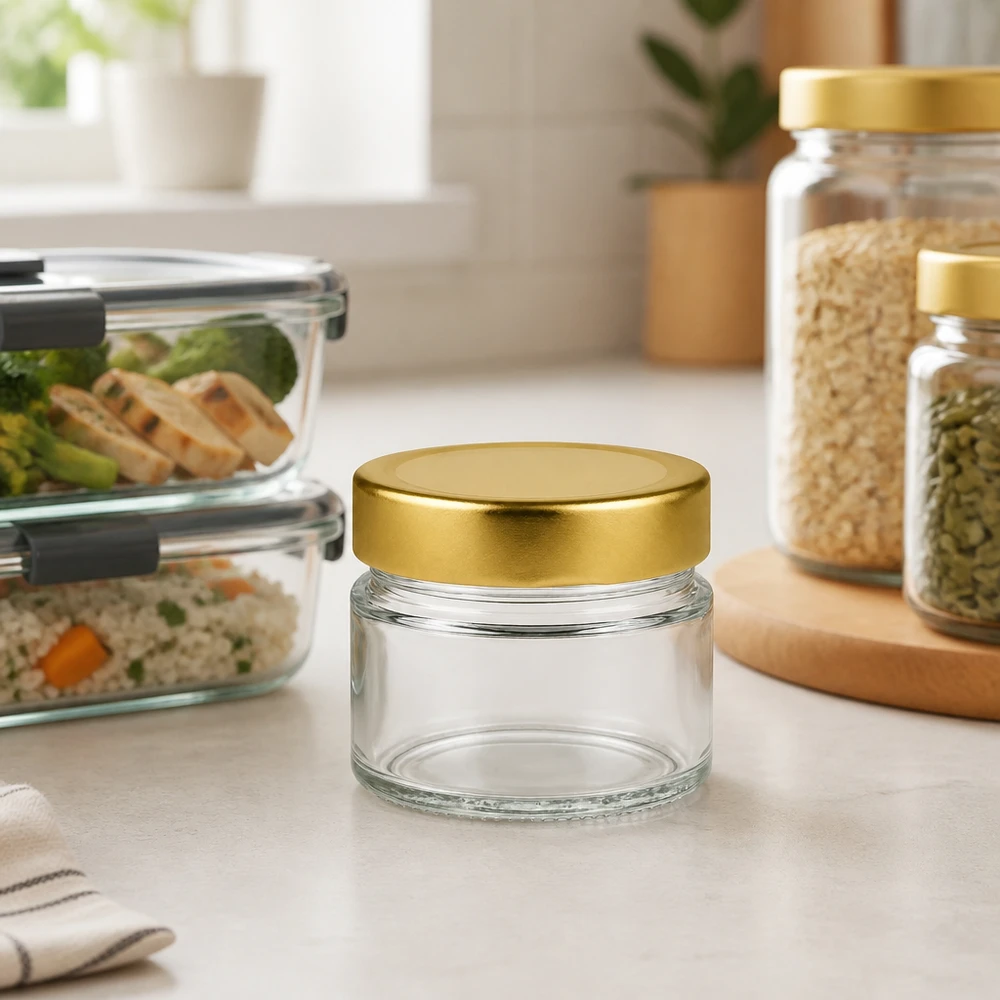 80ml Rundglas 24er-Set mit Deckel (Deckelfarbe: gold) UNiTWIST UNiTWIST Rundglas 80ml ideal für Dressings Saucen und kleine Portionen goldener Deckel