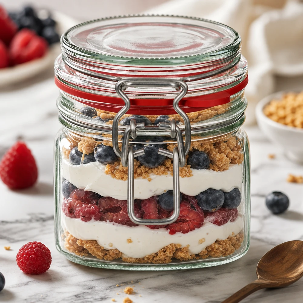 370ml Vorratsglas Typ G mit Bügelverschluss UN.. Vielseitiges Vorratsglas 370ml mit Bügelverschluss für kreative Dessert-Präsentation