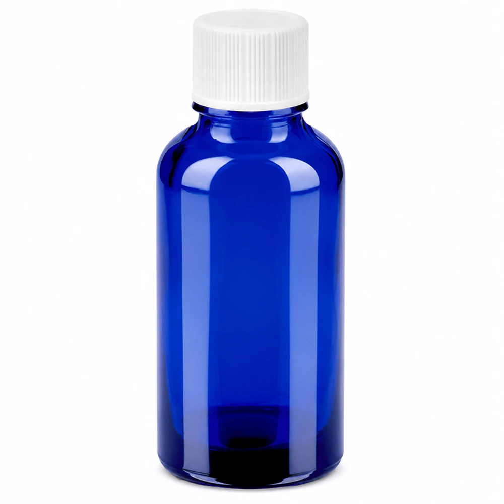 30ml Flasche 11mm Schraubverschluss weiß Standard BlueLine UT18/30 Hochwertige 30ml Glasflasche in Kobaltblau mit auslaufsicherem Schraubdeckel für Labor