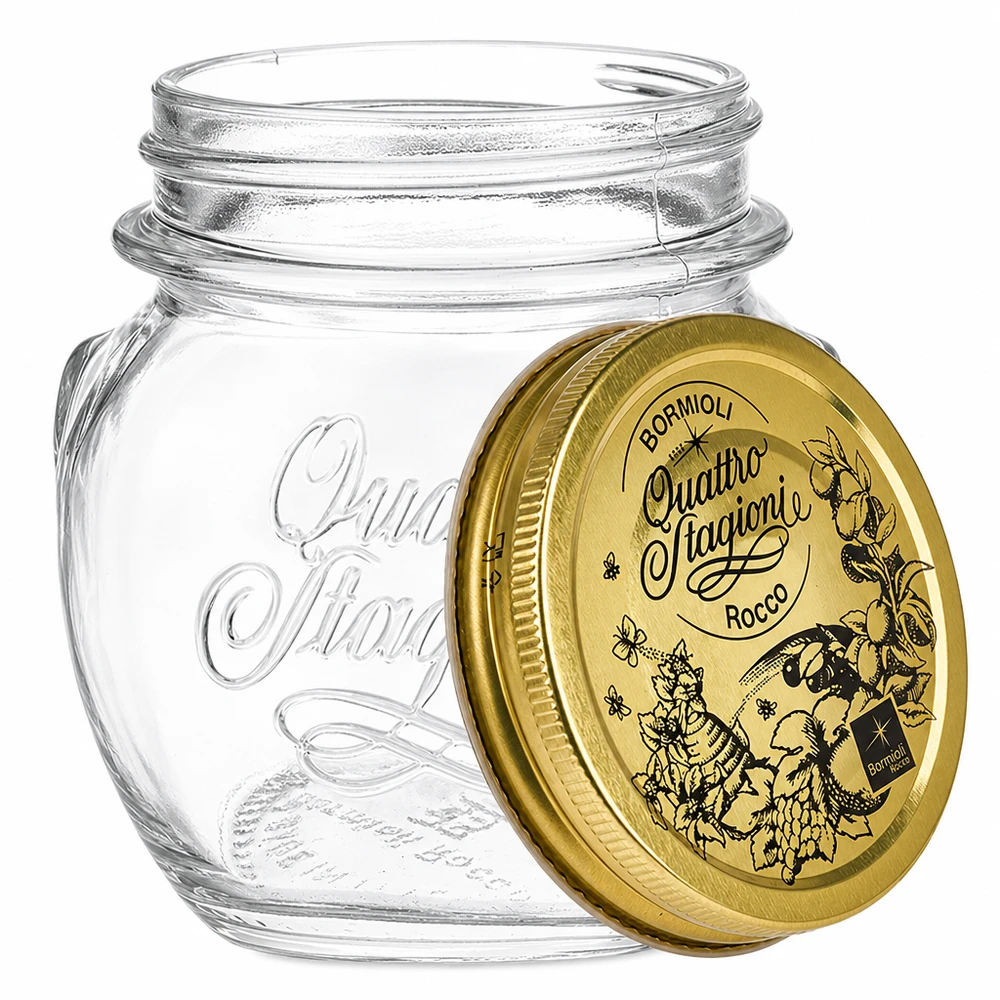300ml Rundglas "Quattro Stagioni" mit Deckel Bormioli Rocco Quattro Stagioni 300ml Rundglas mit goldenem Schraubdeckel Einmachglas für Konservierung