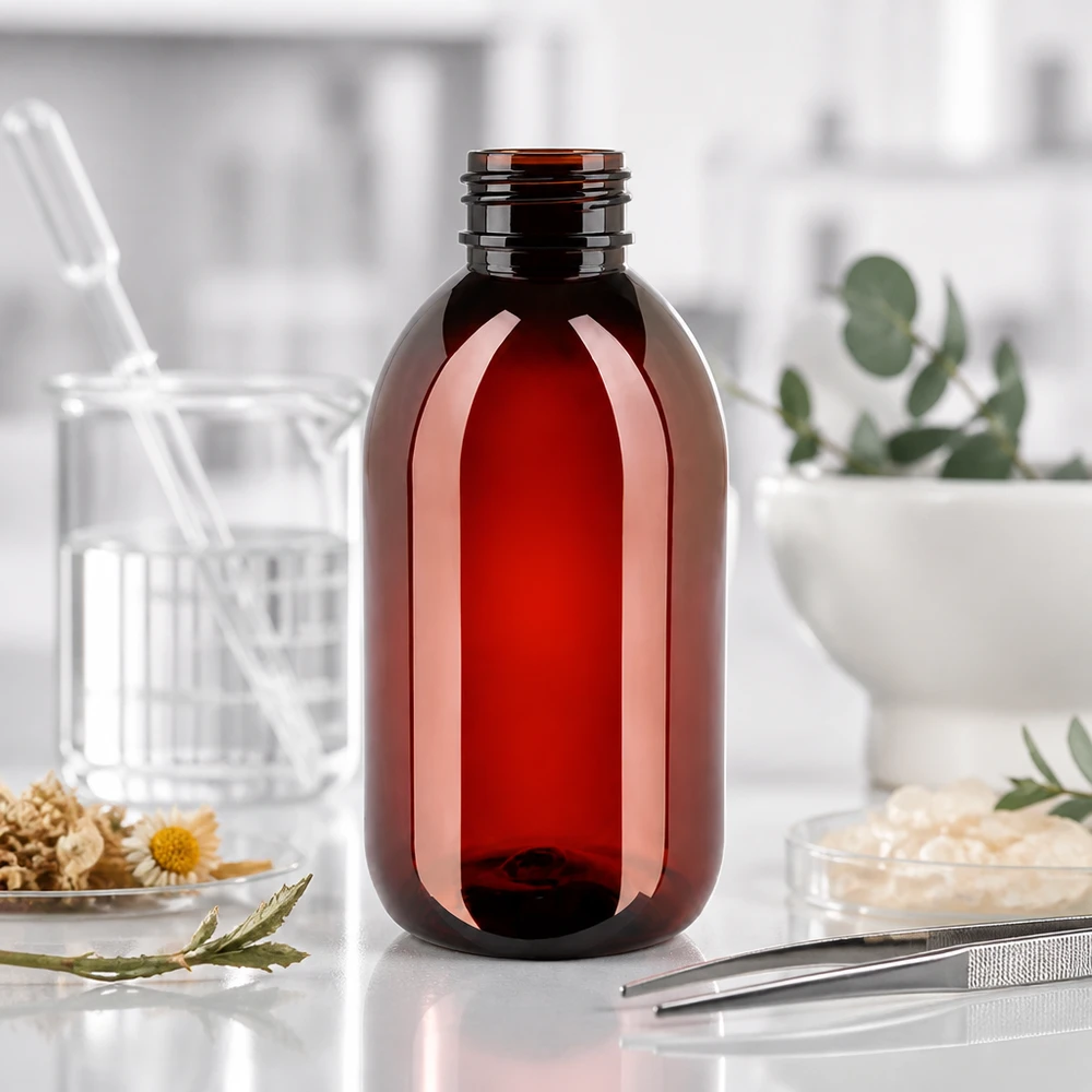 PET Flasche 250ml mit weißem Standard Originalitätsverschluss Apothekerflasche 250ml aus PET mit weißem OV und glatter Wandung für Eigenproduktionen