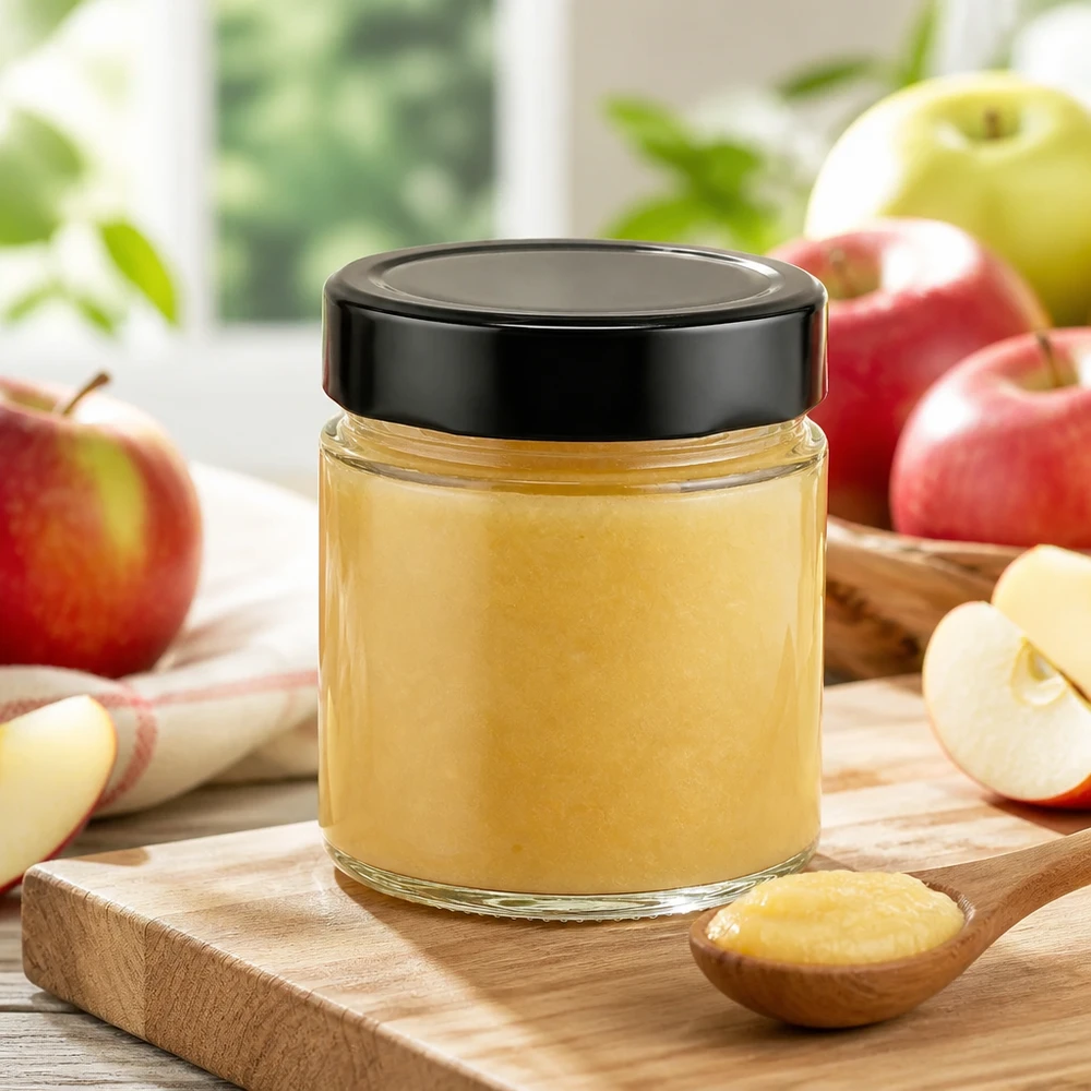 Kompaktes 135ml Rundglas UNiTWIST mit schwarzem Deckel für Fruchtaufstriche