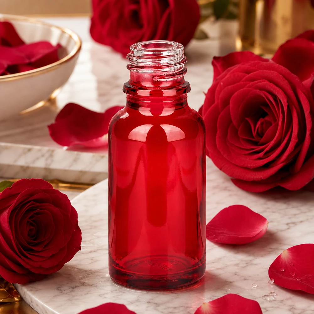 20ml Apothekenflasche RedLine UT18/20 UNiTWIST Durchsichtige rote 20ml RedLine Flasche UT18/20 UNiTWIST aus stabilem Borosilikatglas