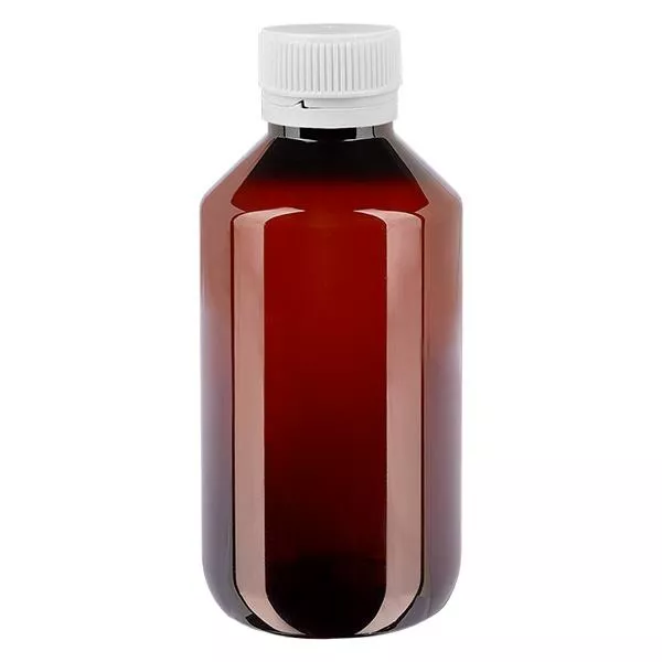 PET Flasche 100ml mit weißem Originalitätsverschluss geriffelt