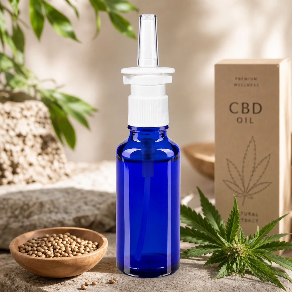 Apothekenflasche blau 30ml Nasenzerstäuber weiß Standard UV-schützendes blaues ApoGlas 30ml mit Nasenspraypumpe für Naturextrakte
