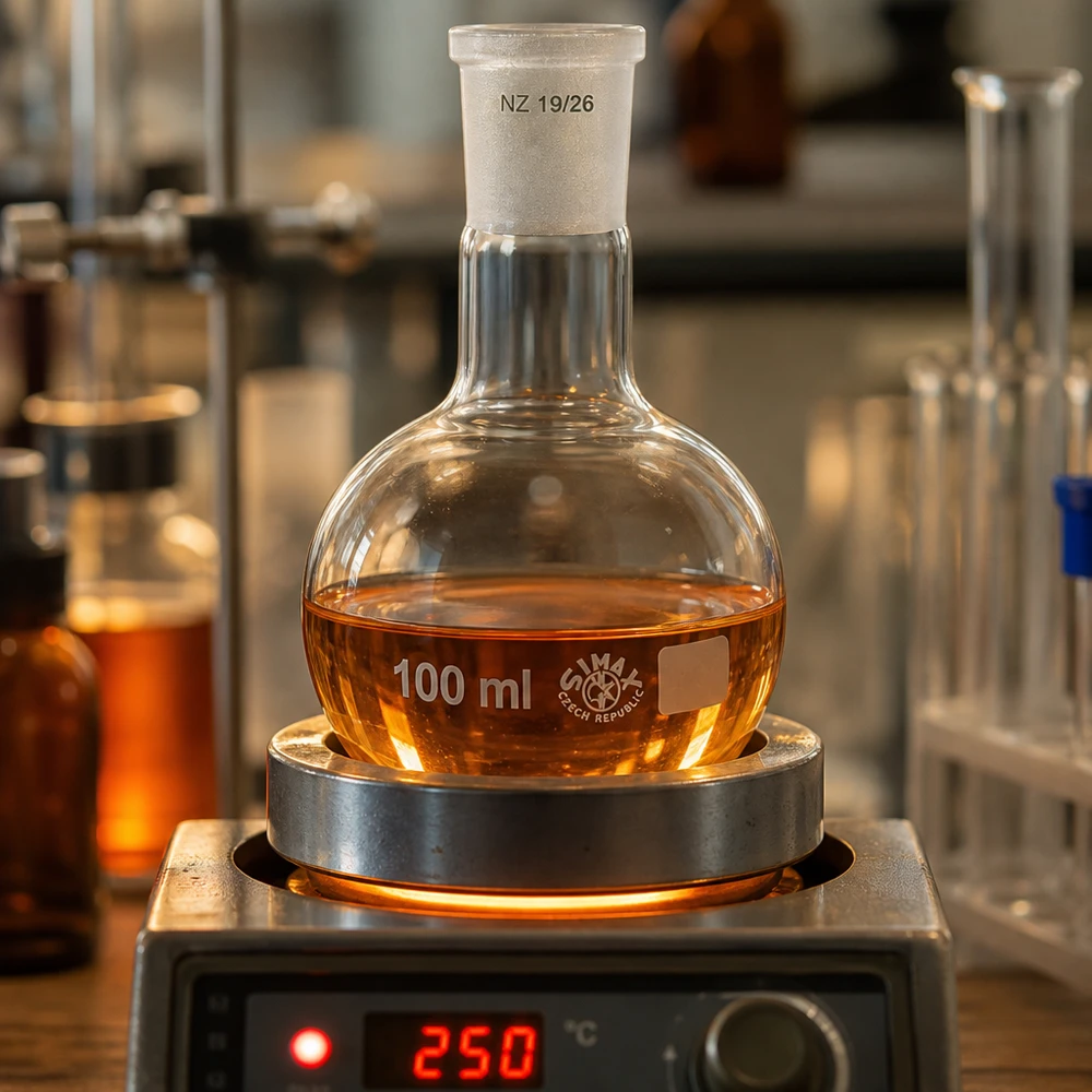 Synthesekolben 100ml unter kontrollierten Temperaturbedingungen - professionelle Laborqualität