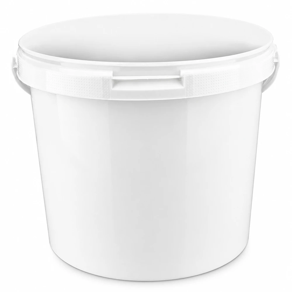 Eimer 5.6L aus weißem Kunststoff Polypropylen ohne Deckel Weißer Kunststoff-Eimer 5,6L ohne Deckel mit verstärktem Rand aus PP