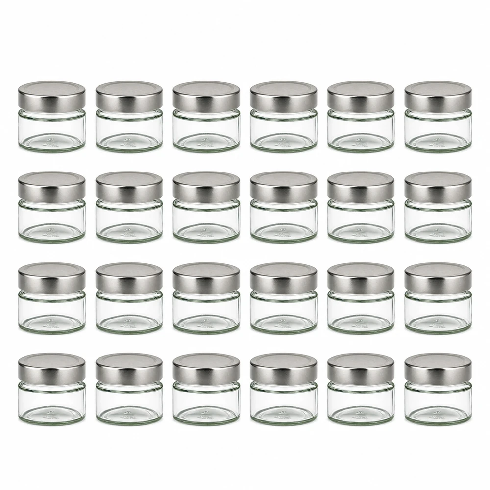 130ml Rundglas 24er-Set mit Deckel (Deckelfarbe: silber) UNiTWIST Mini Aufbewahrungsgläser 130ml rund mit Silberdeckel 24er Set UNiTWIST Glas