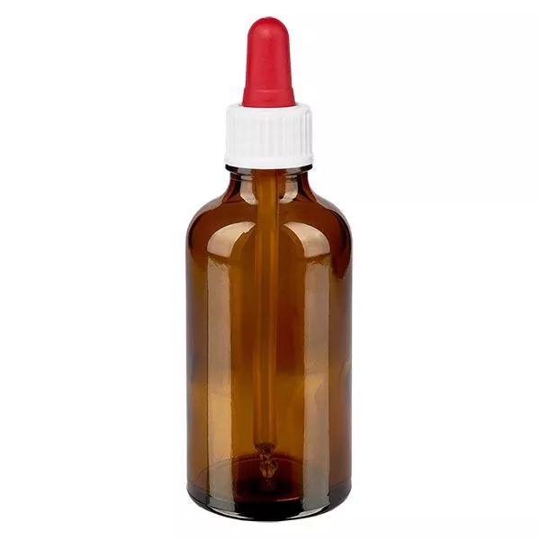 Apothekenflasche braun 50ml Pipette weiß/rot Standard