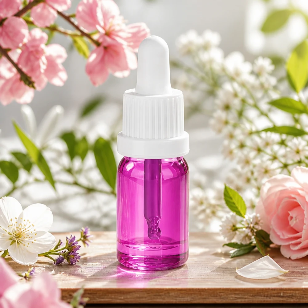 Lichtschützende 5ml Glasflasche violett mit benutzerfreundlicher weißer Pipettenkappe