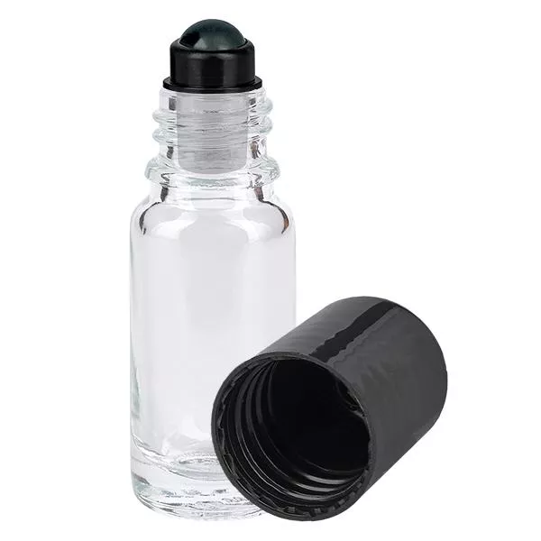 Apothekenflasche klar 10ml Roll-On Verschluss schwarz Apothekenflasche klar 10ml Roll-On Verschluss schwarz