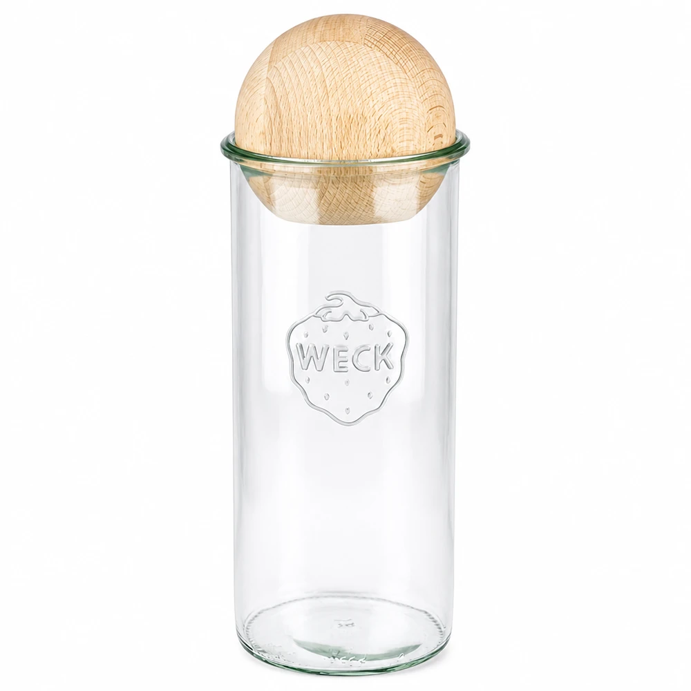1500ml Sturzglas WECK RR100 mit Holzkugel Buche WECK Sturzglas 1500ml RR100 mit Holzkugel aus Buche als Deckel, transparentes Vorratsglas für Küche