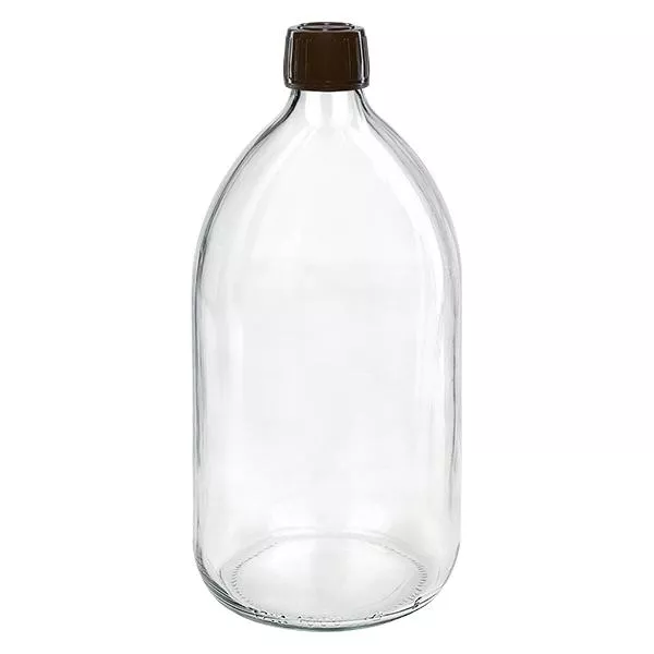 1000ml Medizinflasche klar, Verschluss braun mit Originalitätsring ApoGlas