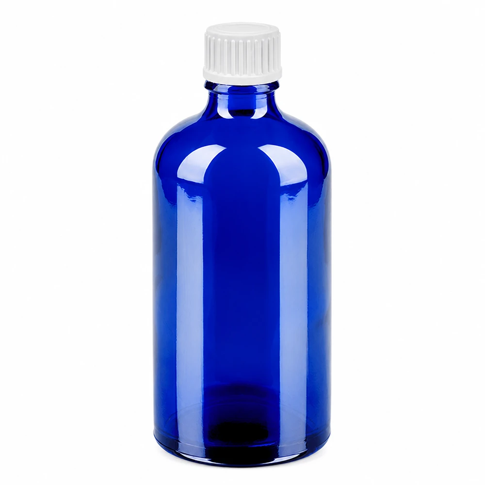 Cobaltblaue Tropfflasche 100ml mit Standard-Gewinde UT18 und Präzisionstropfer