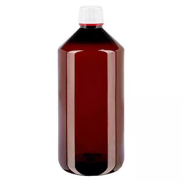 PET Flasche 1000ml mit weißem Originalitätsverschluss fein geriffelt