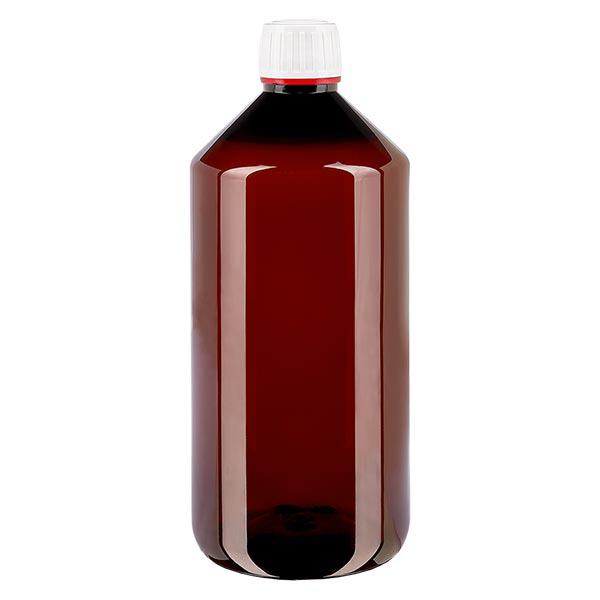 PET Flasche 1000ml mit weißem Originalitätsverschluss fein geriffelt PET Flasche 1000ml mit weißem Originalitätsverschluss fein geriffelt