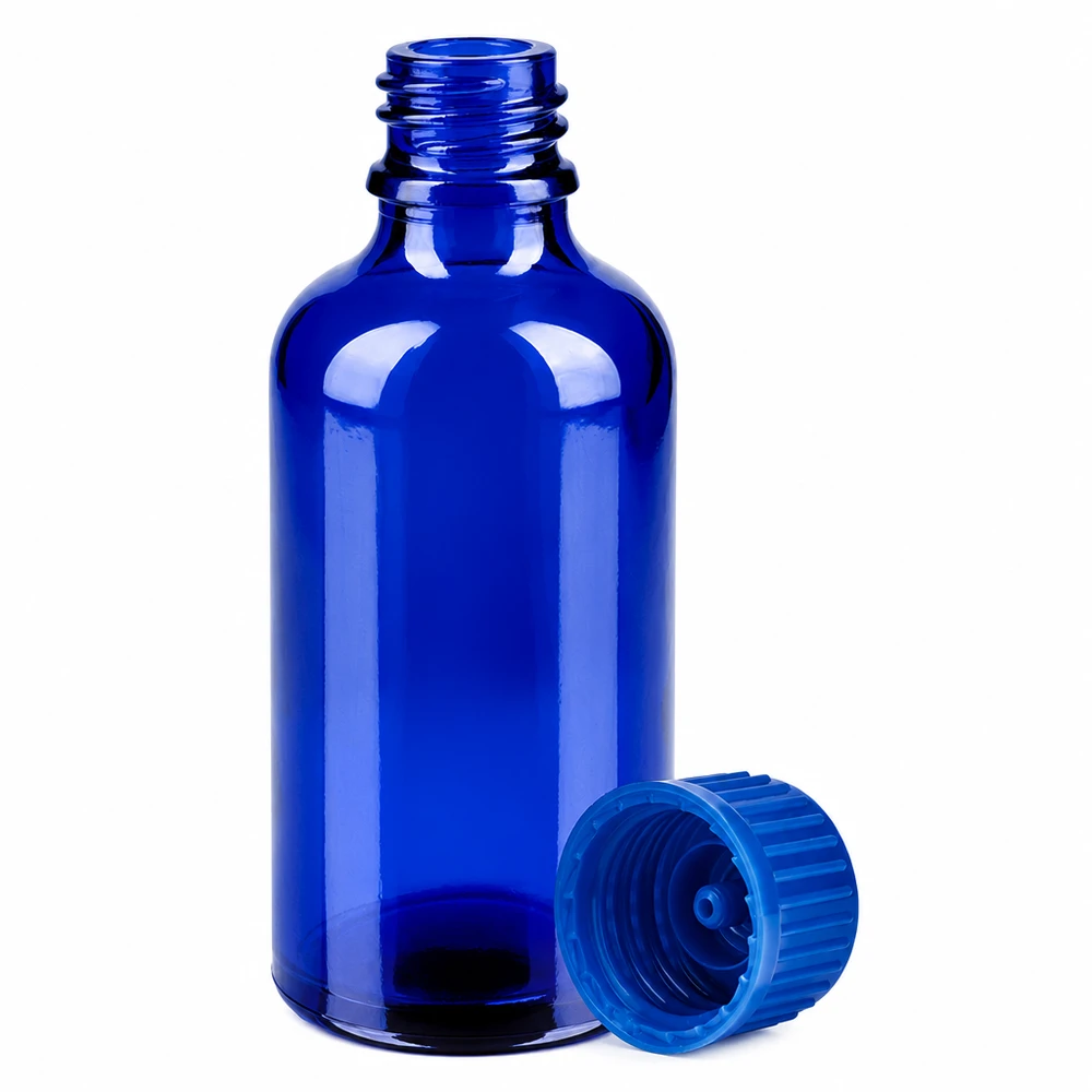 UV-schützende 50ml Glasflasche blau mit 11mm Öffnung für Tinkturen und Extrakte