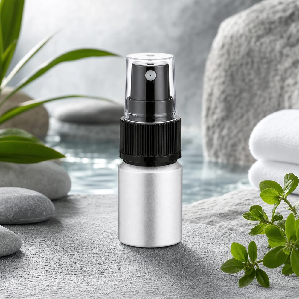 Auslaufsichere 10ml Aluflasche mit Feinzerstäuber für kontrollierte Sprühverteilung