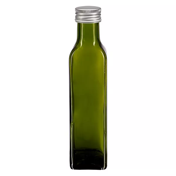 250ml Schraubflasche eckig olivgrün mit silber Verschluss