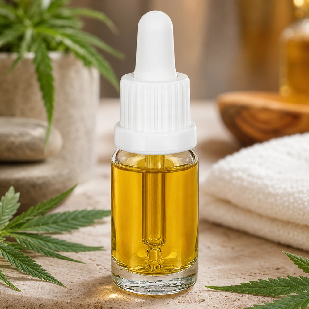 Nahaufnahme 10ml Klarglasflasche mit sichtbarem Glasröhrchen im weißen Pipettenverschluss