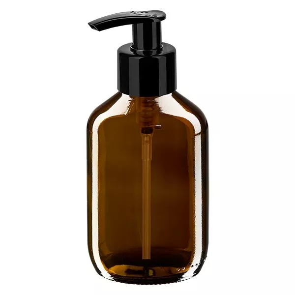 200ml Medizinflasche braun, mit Dispenserpumpe schwarz ApoGlas 200ml Medizinflasche braun, mit Dispenserpumpe schwarz ApoGlas