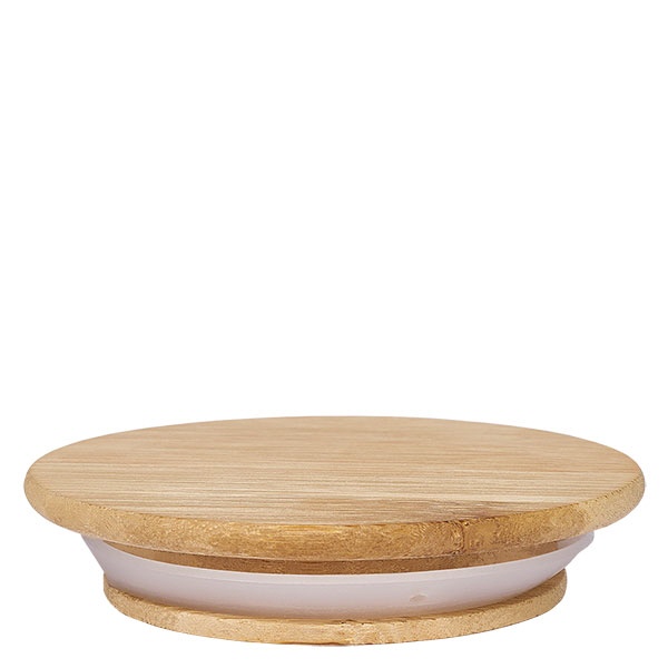 Holzdeckel (Buche) unbedruckt für WECK RR100 Natürlicher Holzdeckel mit weißer Silikondichtung für WECK Gläser im Seitenprofil auf weißem Hintergrund