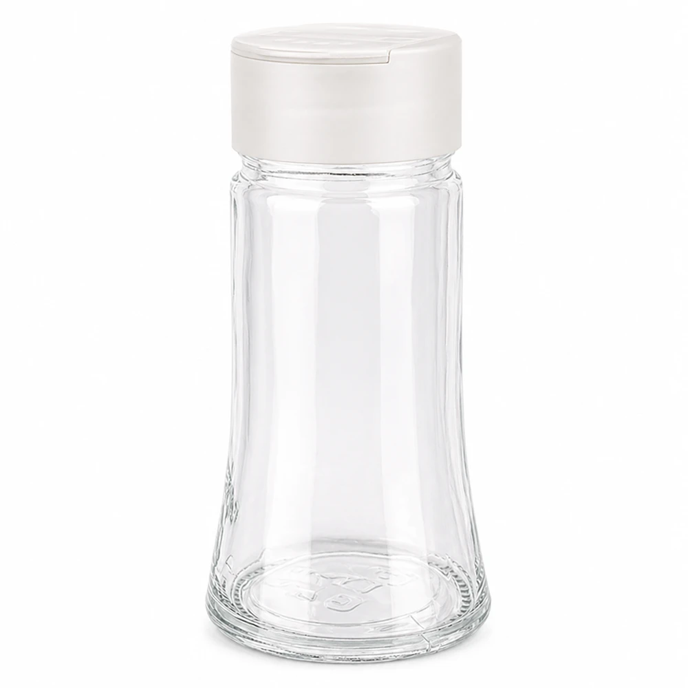 Salz-/Gewürzglas 95ml mit Doppelstreuer weiss Kompaktes Gewürzglas aus Klarglas 95ml mit praktischem weißen Doppelstreuer-Verschluss